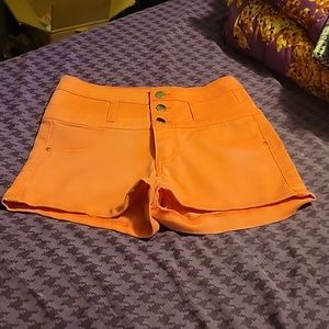 BRIGHT PINK/PEACH Juniors Shorty Shorts. High Waisted